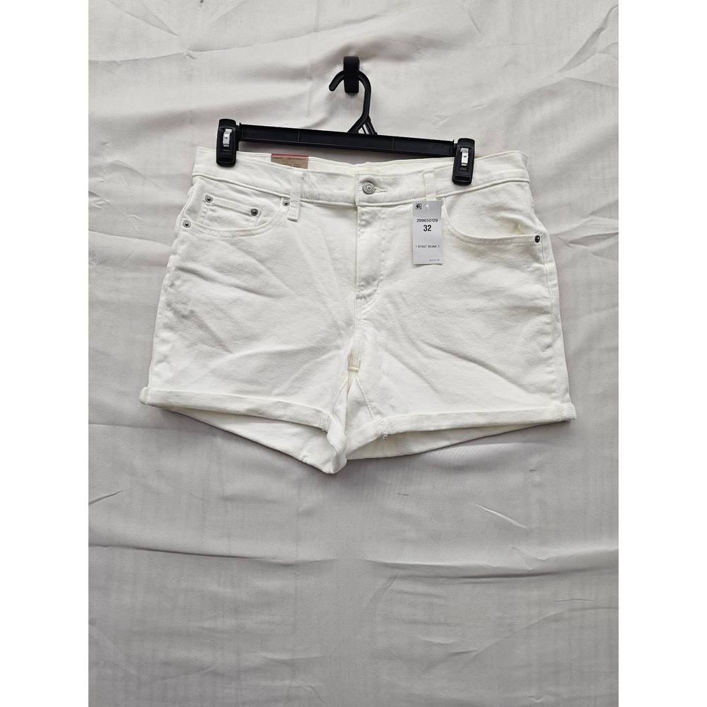 Levi's Womens Mid Length Denim Shorts White Cotton Blend Casual Stretch Size 32